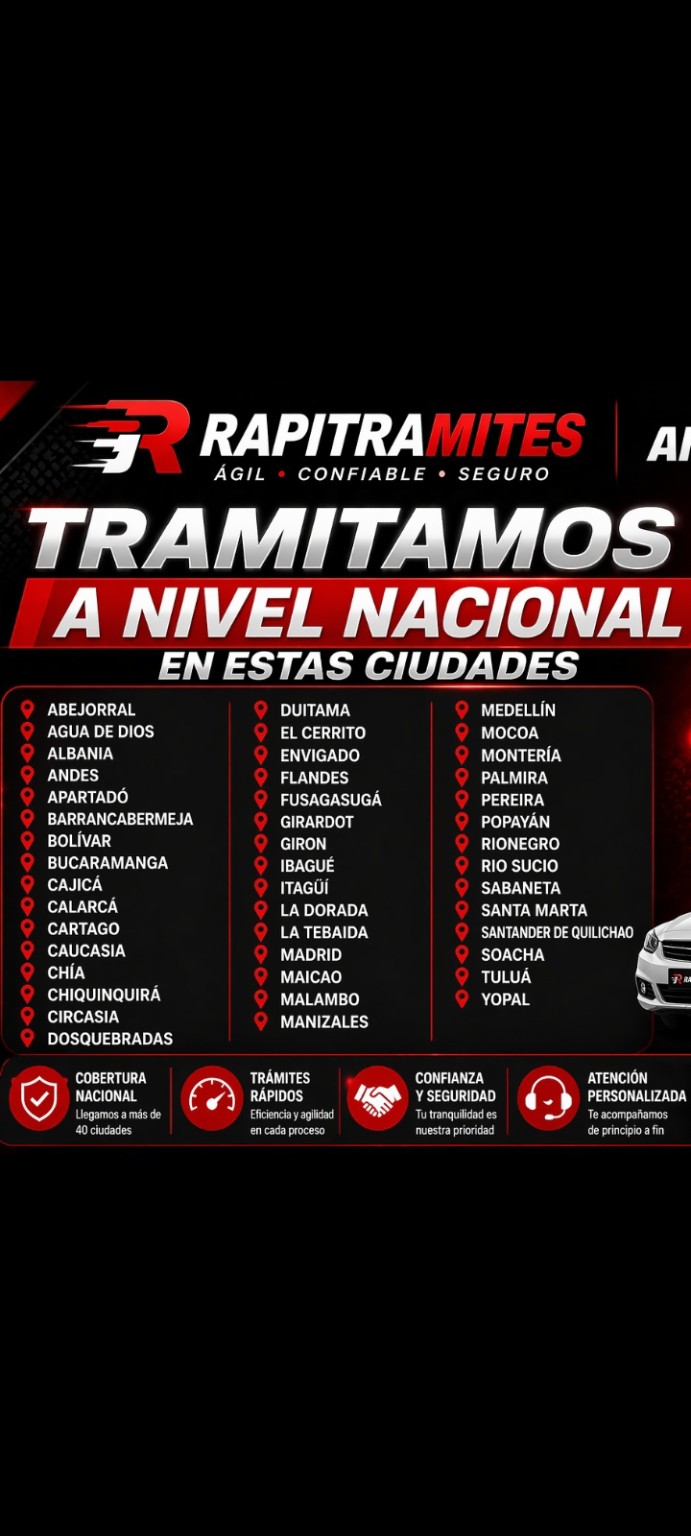 Servicio de Cobertura nacional en RAPITRÁMITES
